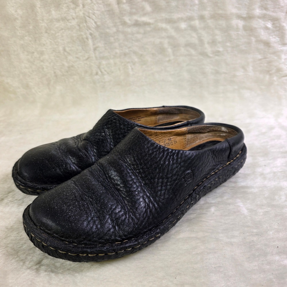 Born Pebbled Leather Clogs Black Slip On Mules Womens 7